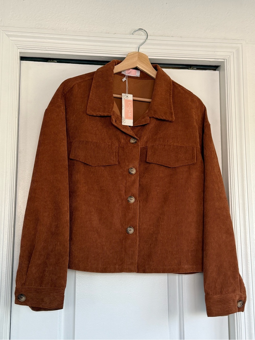 Women's Corduroy Button-Front Jacket in Rust Brown